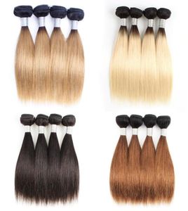 4 Bundles indisches Echthaar, Webbündel, 50 g/pc, gerade, dunkelbraun, 1B613, T1b27, 1B30, Ombre, Honigblond, kurzer Bob, Stil 4373862