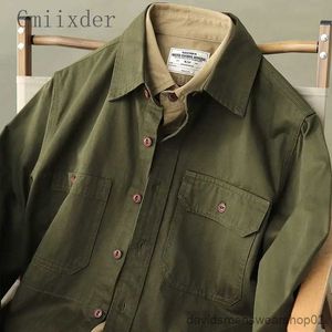 Men's Casual Shirts Men Cargo Long Sleeve Shirt 2023 Spring Autumn Hip Hop Jacket Casual Retro Green Tough Man Workwear Shirt