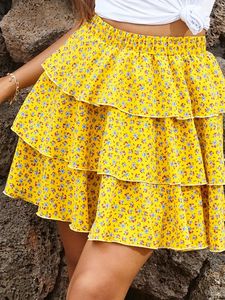 Skirts JIM & NORA For Woman Clothing Yellow Floral Print Faldas Para Mujeres Beach Summer Holiday Printed Skirt Elegant Ladies