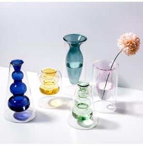 Hemdekorationstillbehör Nordisk stil Färgglad glas Transparent Vase Flower Arrangement Hydroponic Aquaculture Bottle Table3880011