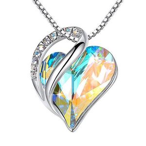 100% S925 Sterling Silver Heart Necklace Luxury Geometric Love Colorful Austrian Crystal Pendant Halsband för kvinnor Mamma Mother Valentine's Day Birthday Present