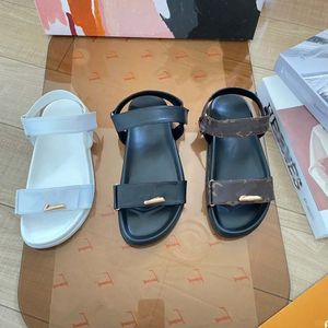 Designer Sommerschuhe Frauen Sandalen Sonnenuntergang Komfort Flache Sandalen Hausschuhe Klettverteidiger Slipper Plattform Sldies Leder Maultiere Dicke Boden Sandalen Strandrutschen Größe 35-41