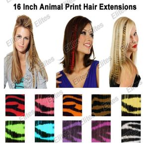 16quot Animal Print Synthetic Feather Hair Extension Leopard Cheetah Zebra Extensions Moq 100pcs3479666