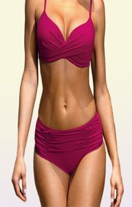 مثير دفع بيكيني ملابس السباحة نساء عالي الخصر السباحة الصلبة لون بيكيني مجموعة الشاطئ ارتداء بيكويني بدلة الاستحمام الإناث 2206297673315