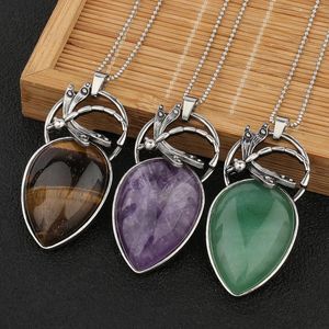 Pendant Necklaces 1Pcs Natural Stone Waterdrop Dragonfly Crystal Quartz Charms Pendants With Chains Display Box For Jewelry Making DIY