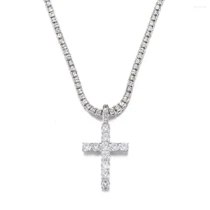 Kedjor Silver Color Cross Pendant Necklace Fashion Simple Tennis Chain Hip Hop Shiny for Men and Women Universal Jewelry Gift