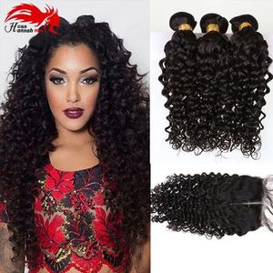 Wątki gorące sprzedaż produktów Hannah Wave Hair Extension Virgin Peruvian Hair Pakiet z zamykaniem Rozmiar Rozmiar darmowy wysyłka ludzkie włosy