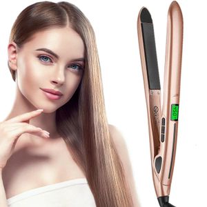 ストレートナー2 in 1ヘアストレートナーとカーラーセラミックフラットアイアンヘアクリンパーLCDヘアストレートニングカーリングアイアンの波形ヘアウェーバー