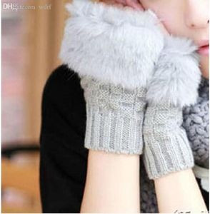 Wholepopular brand design faux fur winter gloves ed weaving Knitted 15cm fingerless gloves women 6 colors gloves mittens1766311