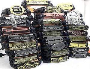 HELA 50PCS Mix Styles Leather Armband Handgjorda modesmycken Skall Manschettarmband Bangles för män Kvinnor helt ny dropp245n5562778