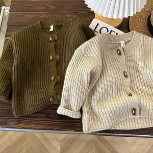 Baby Boys Autumn Coat Kids Girls Sweater Toddler Cardigan born Knitwear Solid Thicken Long-sleeve Children Cotton Jacket Tops 240103