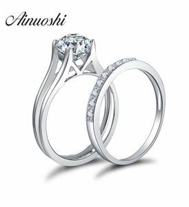 Ainoushi 925 Sterling Silver 4 Prongs Engagement Bridal Ring Sets Sona Round Cut Reading Anniversary Silver Bridal Ring Sets Y20011687825