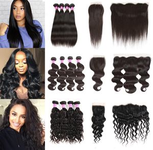 10A Grade Human Hair Bundles With Lace Closure Frontal Straight Body Deep Water Wave Kinky Curly For Black Women Wet And Wavy Braz6825120