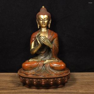 Dekoratif Figürinler 21cmnepalese Tibet Bronz Süsler Mor Bakır Kaplama Altın ve Gümüş Oyma Heykeli Shakyamuni Master