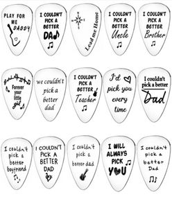 Keychains Stainless Steel Guitar Picks Musical Instrument Accessories Europe And America DAD SON PICK Lettering Logo Glossy MatteK3027641