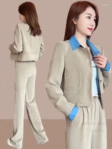 Kvinnors tvådelar byxor Leisure Sportswear Set Women Spring Autumn 2024 Office Wear Casual Traje Formal Mujer Mainland China Suits