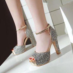 Yaz Roman Sandalet Stil Moda Yüksek Topuk Balık Ağız Kadın Bling Partisi Düğün Açık Ayak Ayakkabı 12cm Boyut 34-43 58438 98971