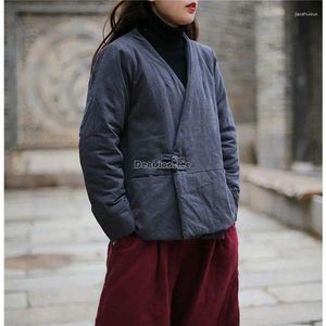 Ethnic Clothing 2024 Autumn And Winter Thick Plate Buckle Chinese Style Zen Jacket Clip Cotton-padded Short Loose Coat Women S930