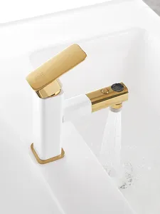 Christmas Decorations Pull-out Faucet And Cold Bathroom Table Basin Washbasin White Gold Color Light Luxury Wash