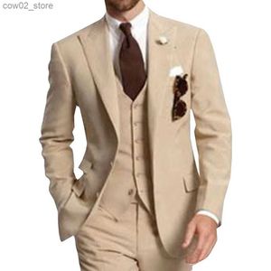 Abiti da uomo Blazer Champagne 3 pezzi Business Party Migliori abiti da uomo Risvolto con visiera Due bottoni Smoking da sposo su misura 2020 Giacca Pantaloni Gilet Q230103