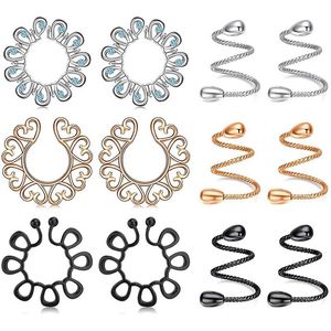Charms Fake Nipple Rings Stainless Steel Nonpiercing Nipple Rings Clip on Nipplerings Faux Body Piercing Jewelry for Women 46 Pairs