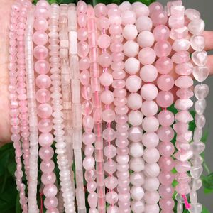 Crystal Natural Rose Quartz Beads Matte Pink Crystal Heart Faceted Round Loose Stone Beads for Jewelry Making Diy Handmade Bracelet