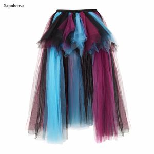 Skirts Sapubonva Long Maxi Elastic Skirts Corset Fluffy Tulle Skirt Ruffled Chiffon Lace Midi Gothic Red Victorian Burlesque Costumes