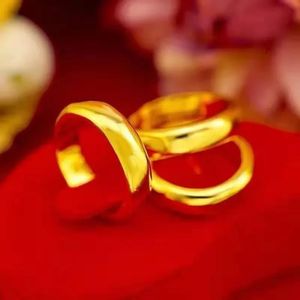 Pure Plated Real 18k Yellow Gold 999 24k for Men and Women Plain Smooth Face Personality Couple Ring Never Fade Jewelry 240103