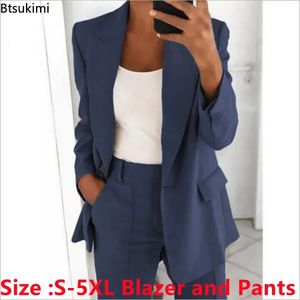 Plus storlek 4xl 5xl kvinnokläder sätter två stycken Office Ladies Business Formal Blazer and Pants Solid Overized Tracksuit 240102