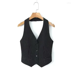 여성용 조끼 여성 수직 스트라이프 슈트 조끼 우아한 OL WAISTCOAT 세련