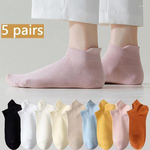 Women Socks 5 Pairs/Lot Women's Casual Breathable White Ankle Sock Summer Low Cut Cotton Thin Short No-Show Elastic Sox Calcetines