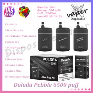 100% Original Doloda Pebble 6500 Puff Disposable Vape Pen Mesh Coil 13ml Pre-filled Pod 500mAh Rechargeable Battery 0% 2% 3% 5% Evaporator E Cigarette 10 Flavors In Stock