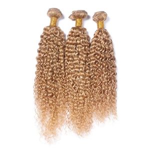 Extensões de cabelo loiro mel encaracolado, cabelo humano encaracolado virgem malaio pacotes de trama 27 extensões de cabelo loiro encaracolado afro 3 tamanhos