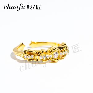 Trend Copper Rings Gold Plated with Diamond Narrow Opening Cross Flower Ring