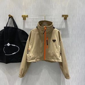 Designer fashion coat Women's color-coded zipper hooded letter stand collar mixed short loose new winter jacket coat