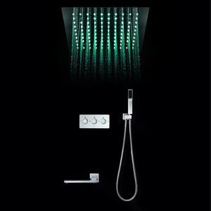 Kafalar Lüks LED Hafif Yağış 304 Sus Duş Başlıklı 30cm Gömme Tavan Montajlı Pirinç Duş Muslukları Seti Spout Musluk Banyo Küvetleri