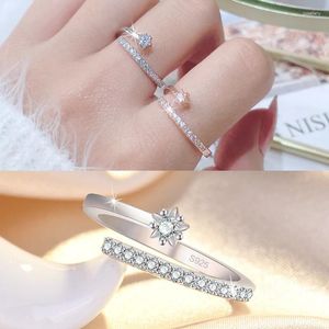 Anéis de cluster abertos simples cinco pontas estrela micro conjunto zircão anel jóias acessórios femininos