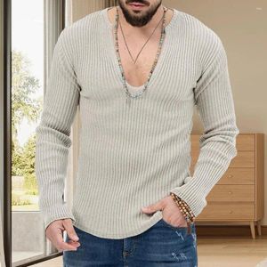 Men's Sweaters Knitted Sweater For Spring Autumn Men Cotton Blend Stylish Ribbed V-neck Slim Fit Soft Fall/winter