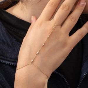 Link Bracelets Minar Textured Stainless Steel 18K Gold PVD Plated Sparkly CZ Cubic Zirconia Long Tassel Chain Ring For Women