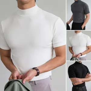 Herrtankstoppar män bas topp mjuk andas enkel halv krage grundläggande t-shirt turtleneck kort ärm streetwear fitness fritid