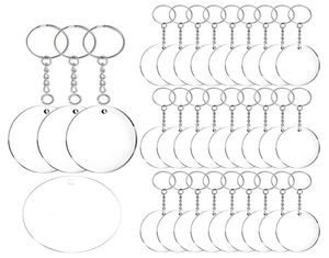 Akrylnyckelringsämnen 60 st 2 tum diameter runt akrylklara skivor cirklar med metall delade nyckelkedjor6893005