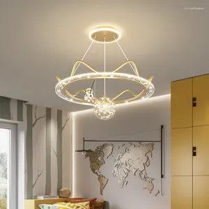 Lustres criativos requintados crianças led candelabro é usado para sala de jantar quarto cozinha azul ouro regulável decoração de controle remoto