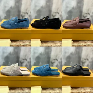 Kvinna Capri Shoes Designer Luxury Velvete Suede Leather Open Back Loafer Shoe Suede Calf Leather Leather Outolec Shoes