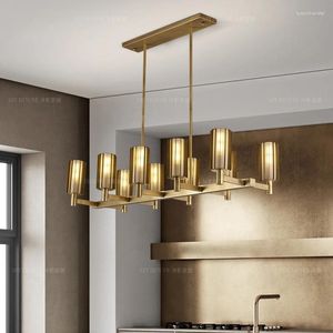 Lâmpadas pendentes luz luxo pós-moderno candelabro de cobre simples mesa de jantar sala de estar vidro