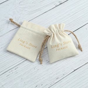 Anklets 50pcs Custom Cotton Burlap Jewelry Bag Nature Canvas Gift Bags for Necklace Earring Ring Soap Organizer Pouch Wedding Favor