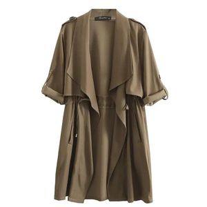 Coats Women Clothing Trench Coat Plus Size 2021 Autumn New Loose Casual Drawstring Waist Solid Color Long Outerwear 305