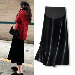 Roupas de inverno A quente saia de maternidade de moda longa plissada de veludo saias de maternidade para mulheres grávidas saia de gravidez em tamanho grande