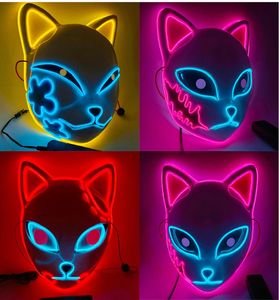 Halloween cosplay anime demon slayer lyser upp lysande led lätt mask halloween fest kostym rekvisit mask