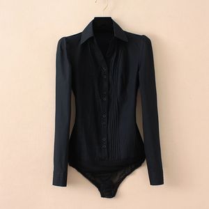 Плюс размер сплошной цвет отложной воротник с V-образным вырезом боди женские рубашки спереди плиссированные белые блузки офисные женские топы черный синий 5XL 240102