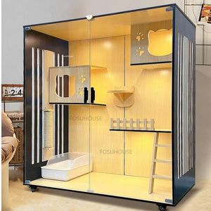 Cat Carriers Modern Solid Wood Villa House Balcony Cage Products Creative Upscale Multi-layer Free Space Pet Cages For Cats